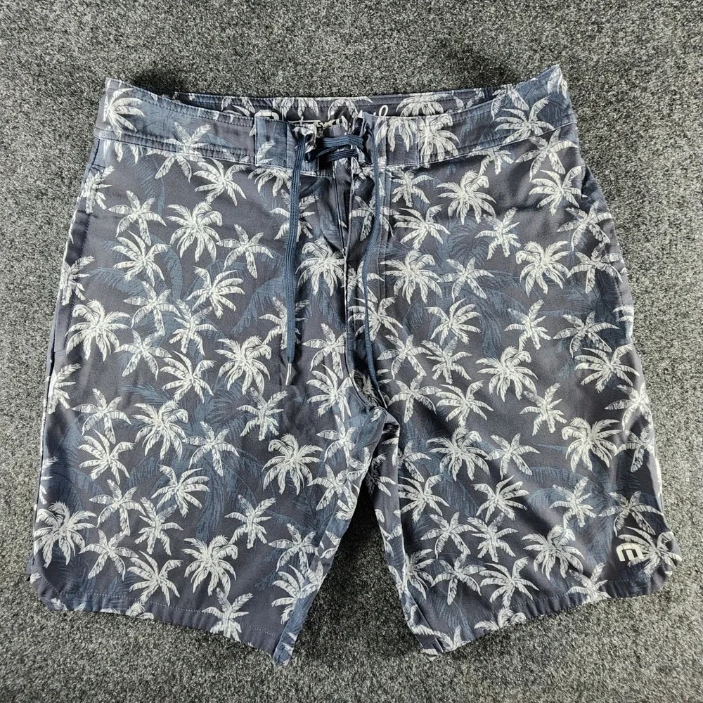 TravisMathew‎ Mens Navy Palm Tree Board Shorts Swim Trunks 1MU553 Size 33